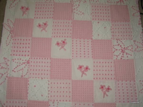vintage chenille quilt baby blanket - Beautiful pink and white
