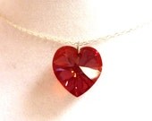 Red Crystal Heart Pendant, Swarovski Crystal Heart Pendant Necklace, Amethyst Butterfly, Silver Chain, Valentine's Day, Gift for Her