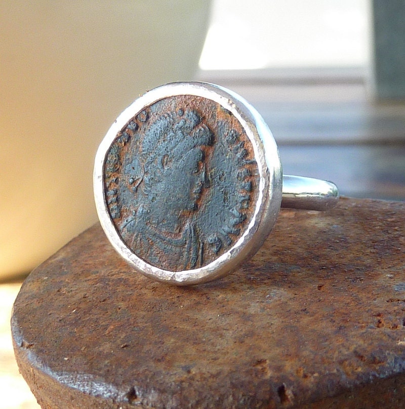 Ancient Roman coin ring, Statement ring, sterling silver ring, Unique authentic antique roman coin ring