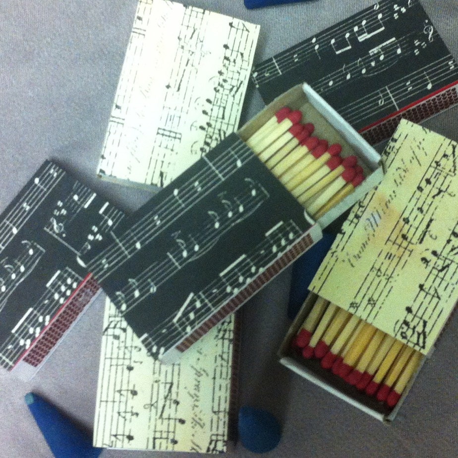 10 Music Notes Covered Matchboxes - Party Wedding Favors