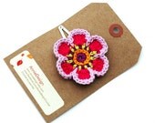 Crochet Flower Motif Retro Funky Hair Clip Lilac Pink