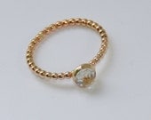 YELLOW or ROSE Gold Filled White Topaz Stacking Ring - alternative solitaire handmade engagement promise ring - diamond alternative -