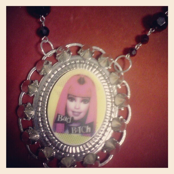 Spiked Bad Bitch doll cameo Necklace, Torture Couture, Barbie, Spike, Psychobilly, Gothic, Alternative