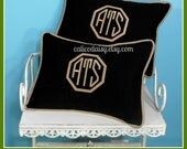 Set of Two - Framed Octagon or Circle Monogrammed Pillow Cover - Lumbar Size 12 x 16