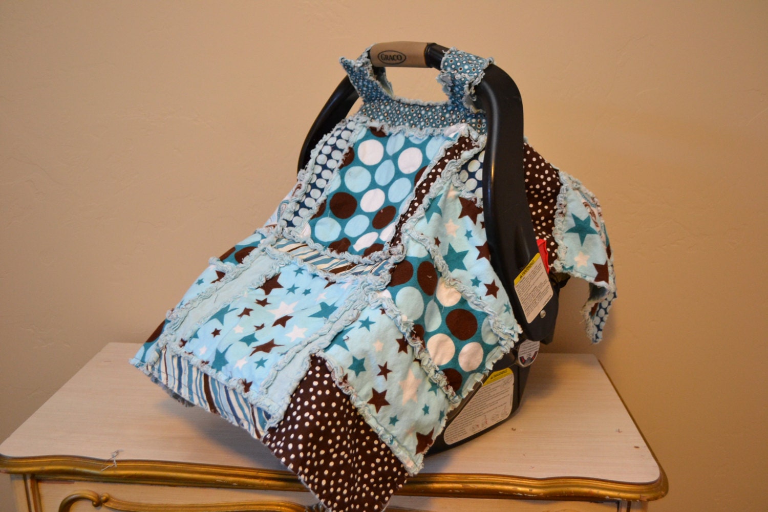CAR SEAT COVER, Nursing Cover, Rag Quilt, Baby Blanket 3 in 1, Blue, Riley Blake Made to Order