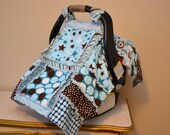 CAR SEAT COVER, Nursing Cover, Rag Quilt, Baby Blanket 3 in 1, Blue, stars, dots Ready To Ship