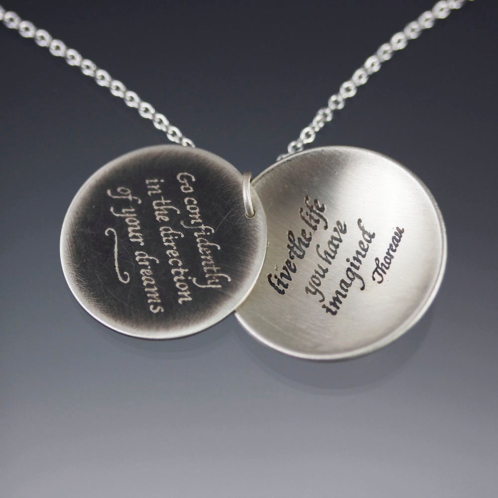 Locket-style Thoreau Necklace - Etched Sterling Silver Graduation Gift - Inspirational quote pendant