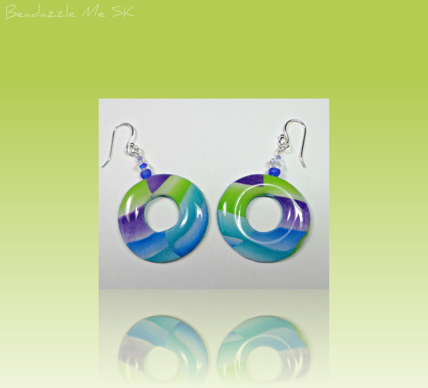 polymer clay Colorblock  Round Dangle Earrings, handmade Summer Jewelry