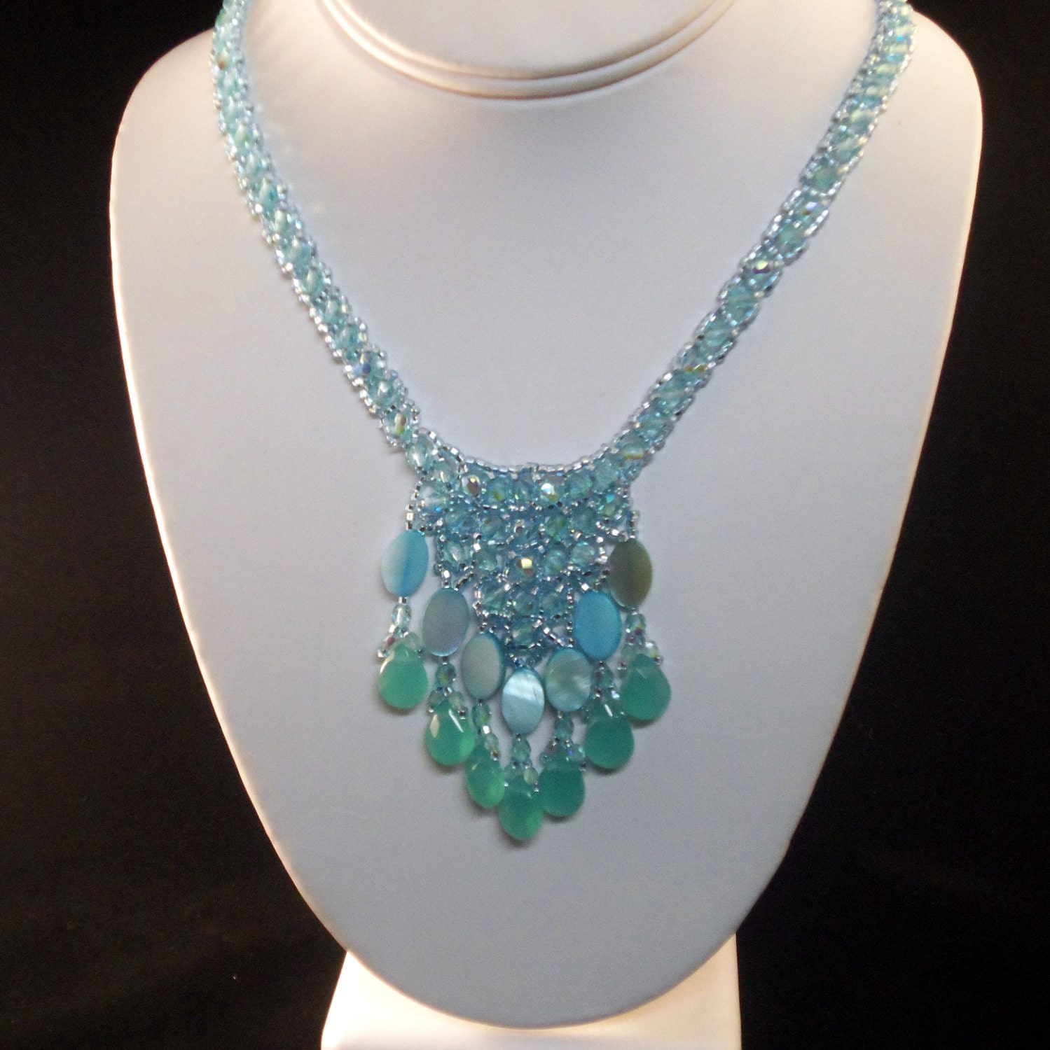 Sparkling Aqua Bead Woven Necklace
