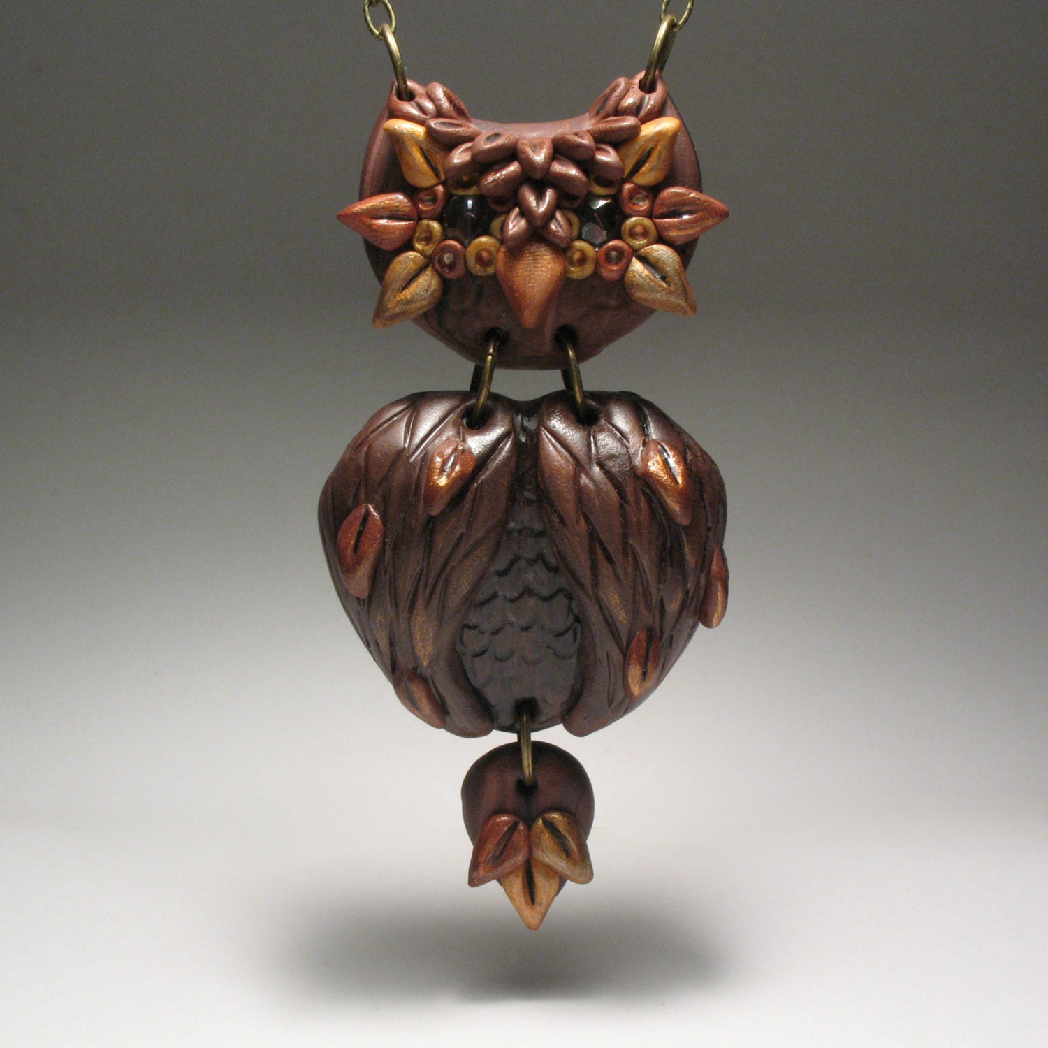 Owl Love Necklace - Vintage-Inspired, Polymer Clay, Pendant