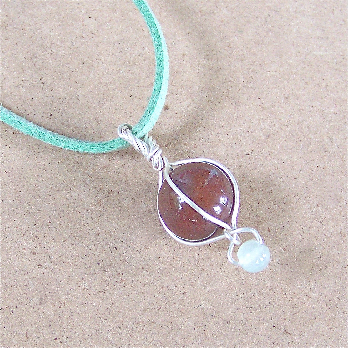 Jasper & Green Aventurine Wire Wrapped Sphere Necklace By Rayvenwoodmanor