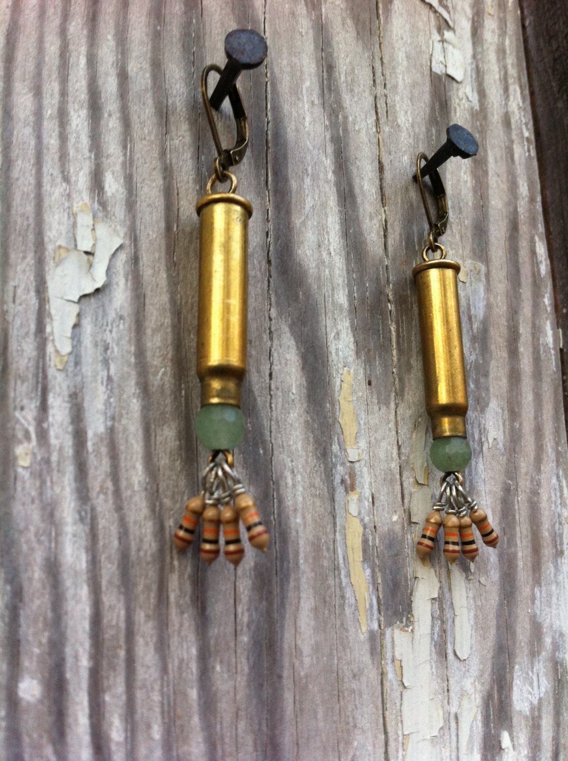 Jade Recycled Bullet & Resistor Beaded Dangle Earrings