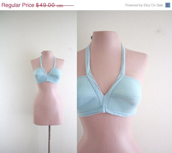 50% off Shop Closing Sale Vintage 50s Blue Halter Bra . Pointy . Pointed . 1950s . Small