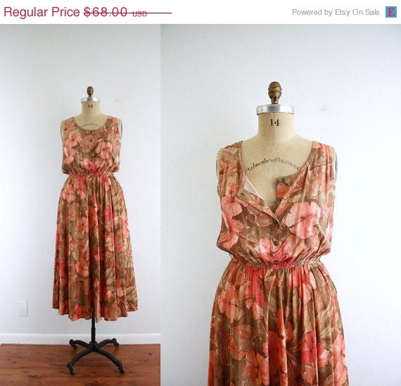 75% Off Last Chance Sale- Vintage Tropical Sundress . 90s Dress . Caribbean Sunrise . Floral . Medium