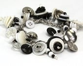 Button Bracelet Chunky Black and White Vintage Upcycle