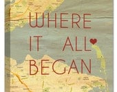 Romantic Map Art Customized with Places and Names 10X10 Custom Canvas Wedding Wall Decor