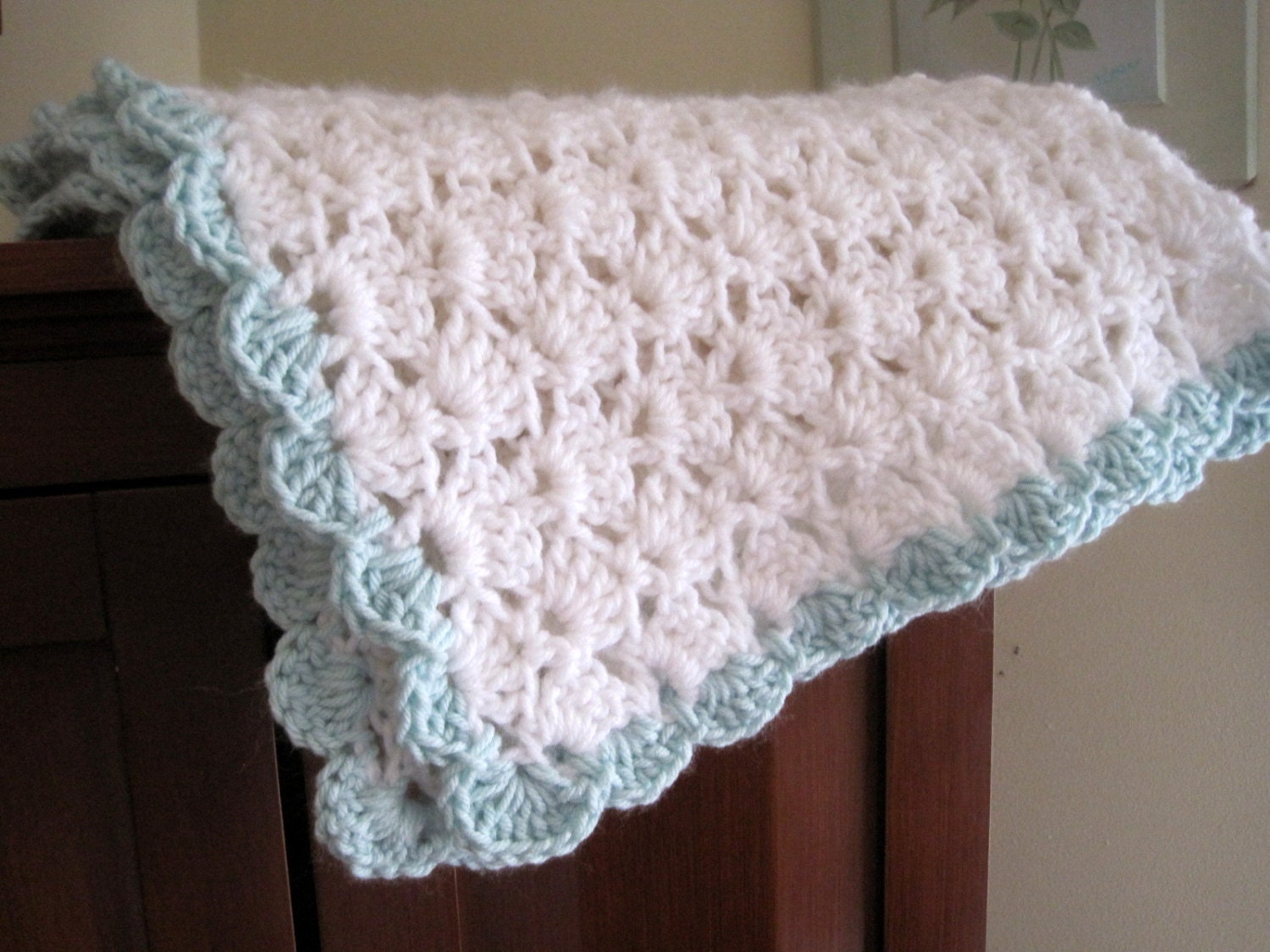 Crochet Baby Blanket, Newborn Baby Blanket, Crochet Infant Blanket, Crochet Baby Afghan, Baby Stroller Blanket, Pale Green, White