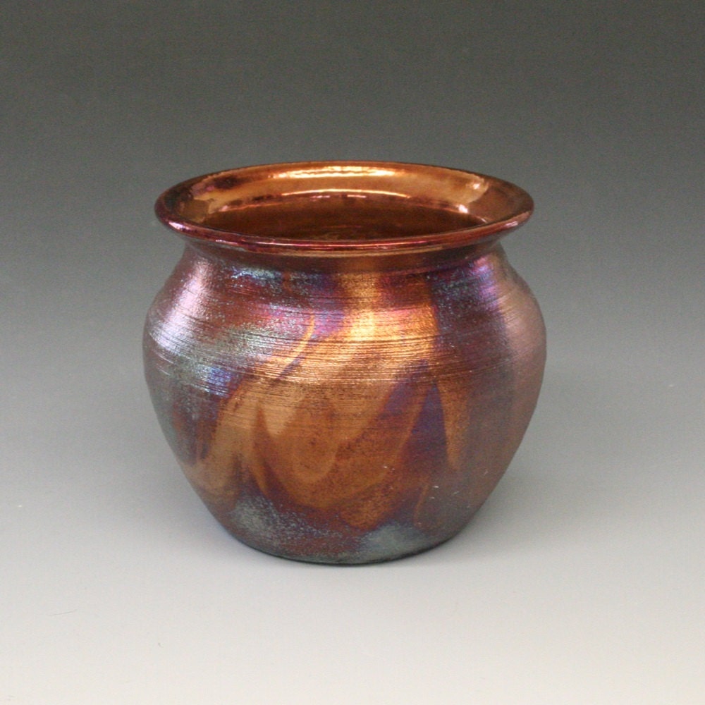 Copper Blue Metallic Raku Pot