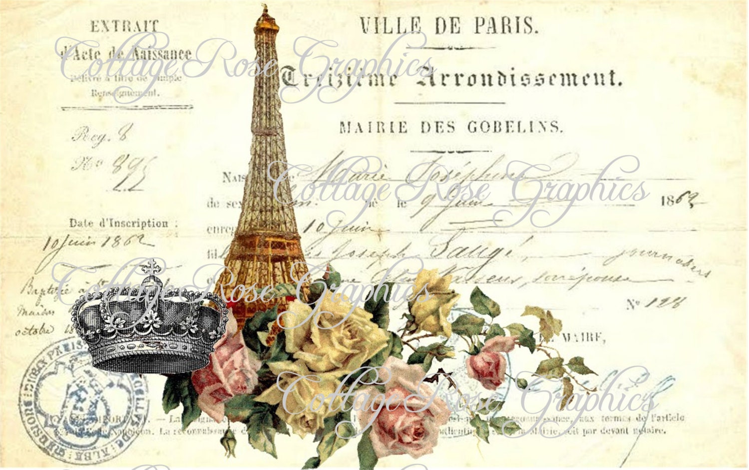 Large digital download Ville de Paris French Script Eiffel tower image BUY 3 get one FREE