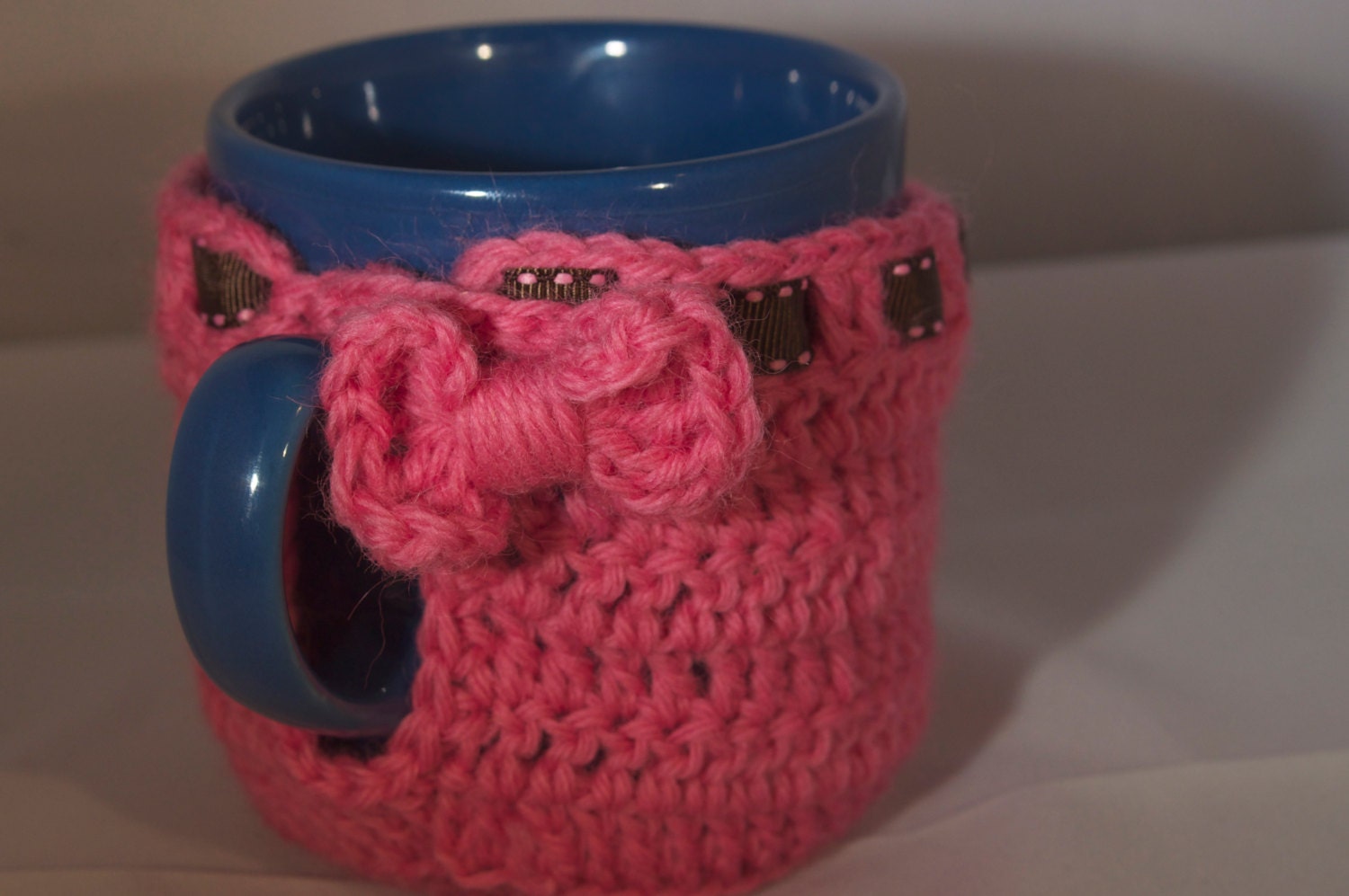 Pink Handmade Coffee Cozy to brighten your coffee cup