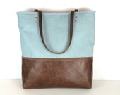 Urban Tote in Seafoam Blue Linen and distressed leather - RedStaggerwing