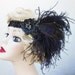 Gatsby Headband, Flapper Head Piece,  Peacock Feather Fascinator, Black Beaded, Costume Headdress, Halloween,  Batcakes Couture