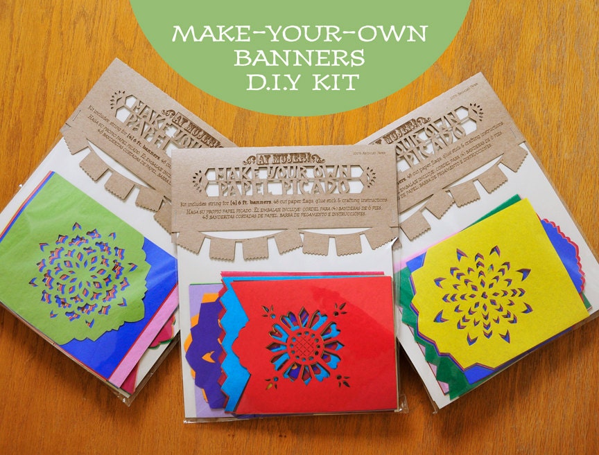 Papel Picado DIY Kit . Makes 4 banners . Mexican papercut bunting decorations