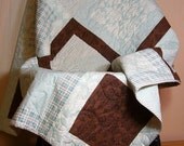 Lap Quilt Lily and Will Soft Aqua Blue and Brown