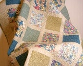 Modern Lap Quilt Blue Tan Simple Squares