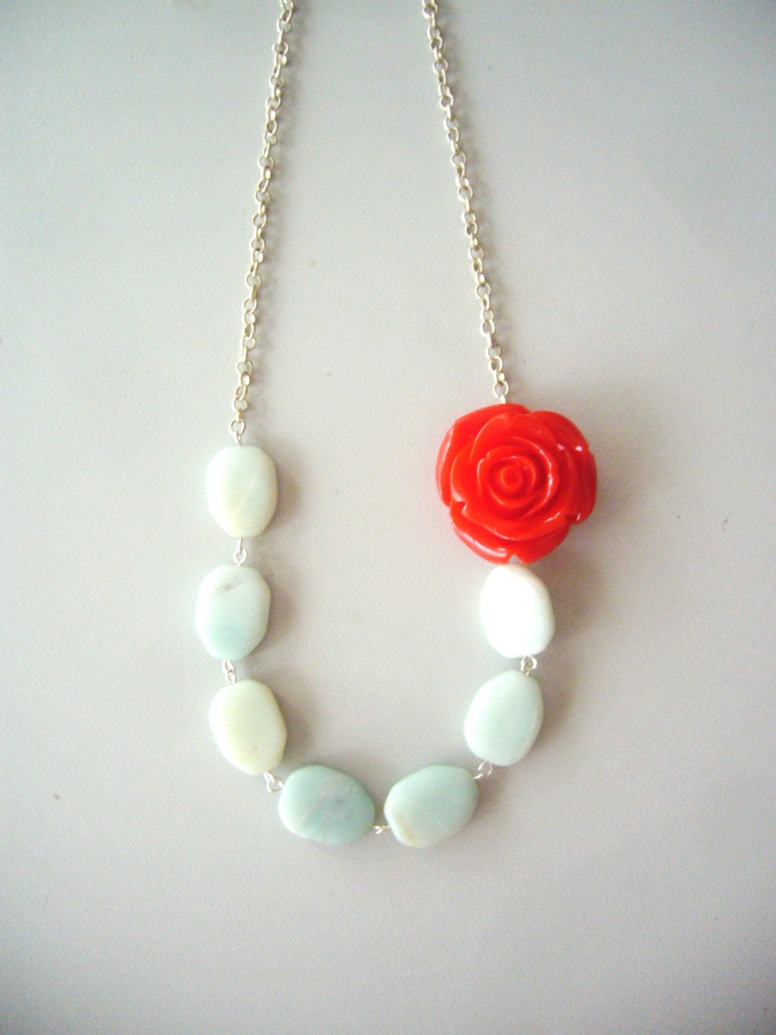 Teal flower necklace with gems