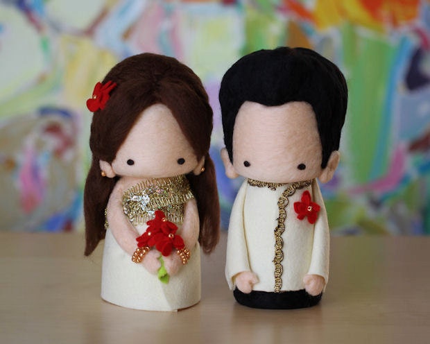 Custom made wedding dolls-- Cambodian Cutie Couple in gold and whites