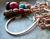 Earrings, Global Village, Turquoise, Coral, Warm Copper, Vintage Japanese Beads, Ethnic, Organic, Earthy Dangles