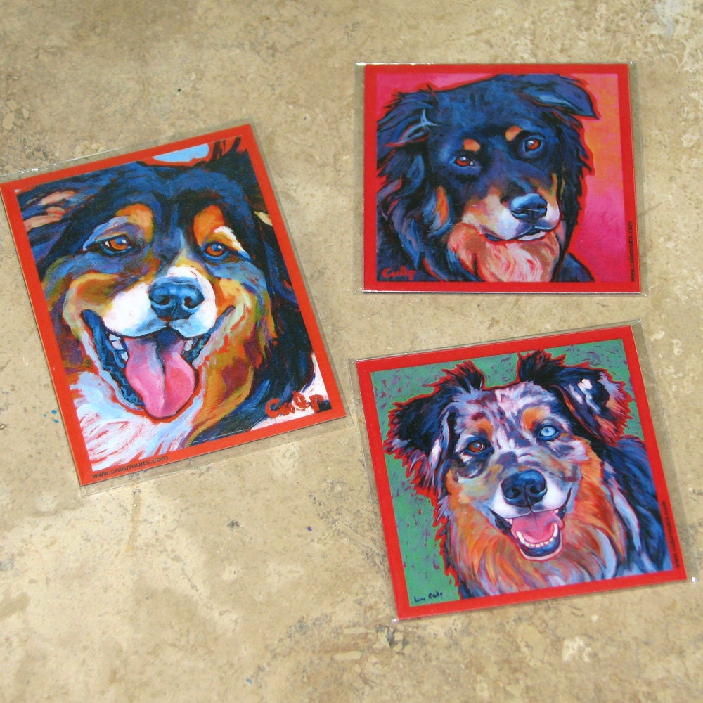 AUSSIES Dog Art MAGNETS - set of 3 - Paintings by Lynn Culp