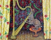 bunny rabbit harp animal art tile coaster  JSCHMETZ modern abstract folk pop art AMERICAN ART gift