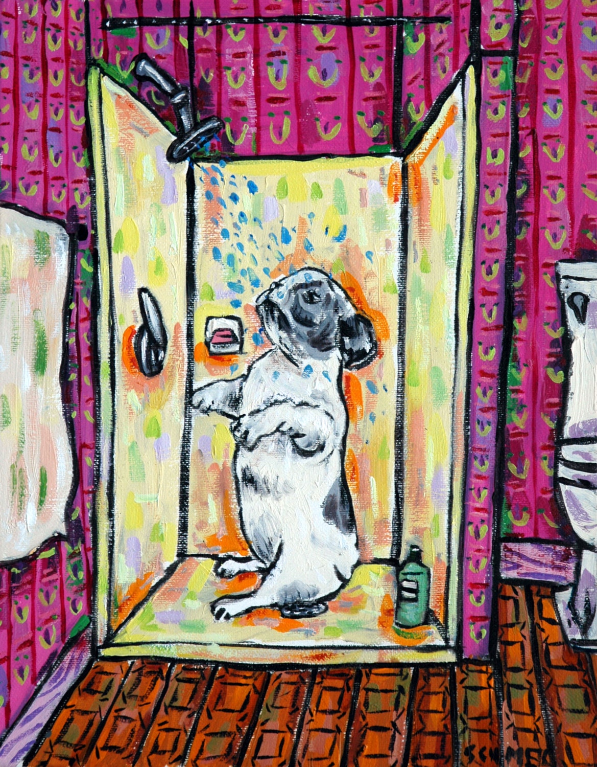 french bulldog PRINT 11x14 JSCHMETZ modern abstract folk pop art american ART gift bathroom