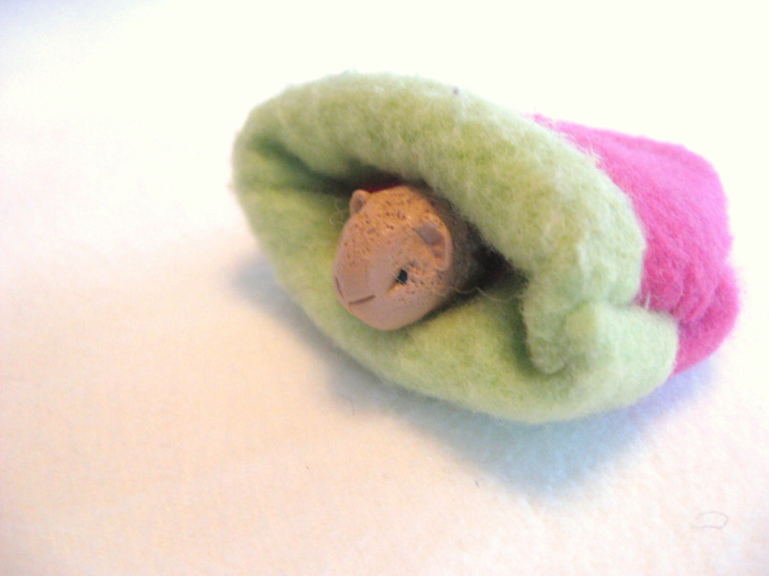 Miniature Sculpted Clay Guinea Pig in Pink and Green Cozy