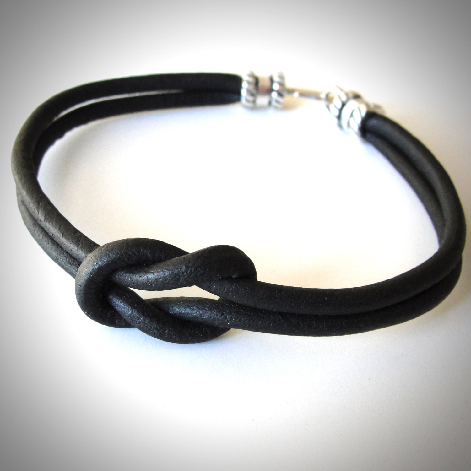 Reef Knotted Black Leather bracelet