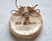 Wedding ring dish ... ring bearer bowl, handmade polymer clay lovebird dish ... mr mrs