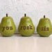 Birthday gift  for your sister ... sis you rock ...Three handmade decorative polymer clay pears ... 3 Word Pears, green