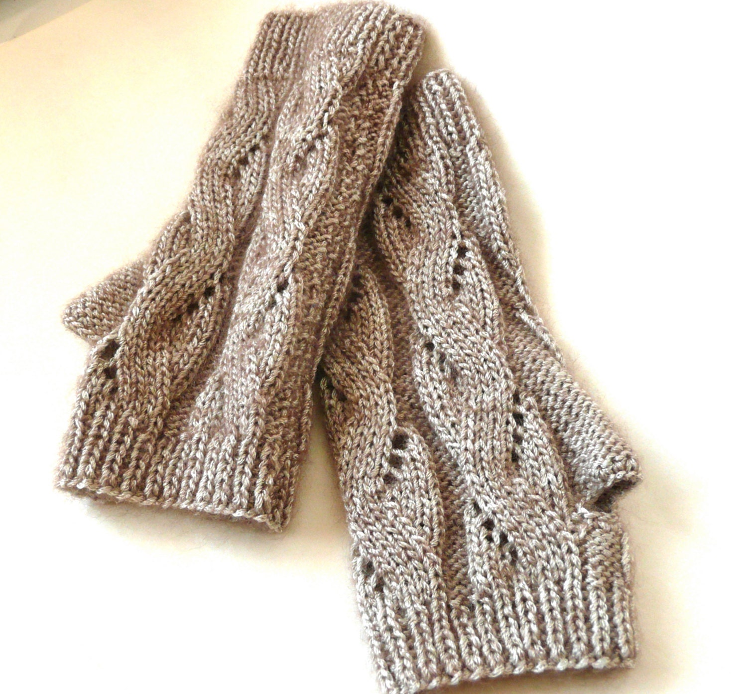 Natural Beige Fingerless Gloves - Back to School - Soft and Warm - Cable Knit Wool