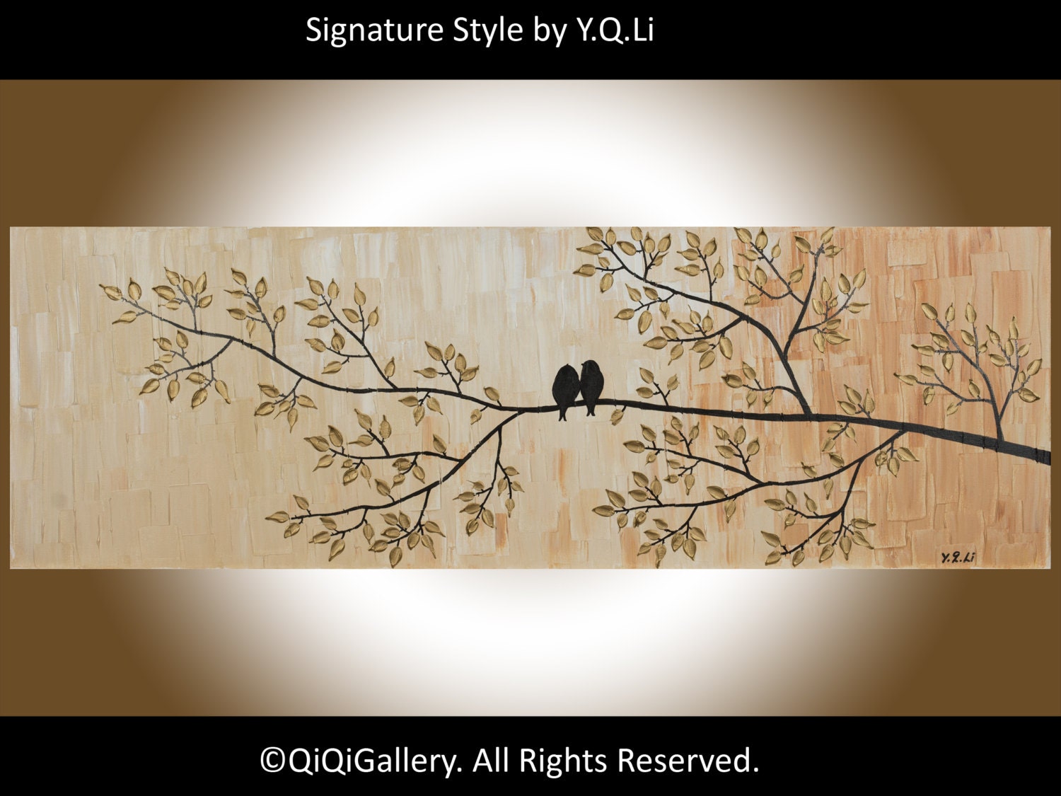 Abstract Landscape Handmade Acrylic Painting Heavy Texture Impasto Tree Palette Knife Love Birds Wedding Wishing Tree Wall Décor