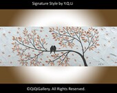 Landscape Painting Abstract birds Painting Modern Painting Texture Impasto Metallic Painting Silver Love Birds Painting by QIQIGALLERY