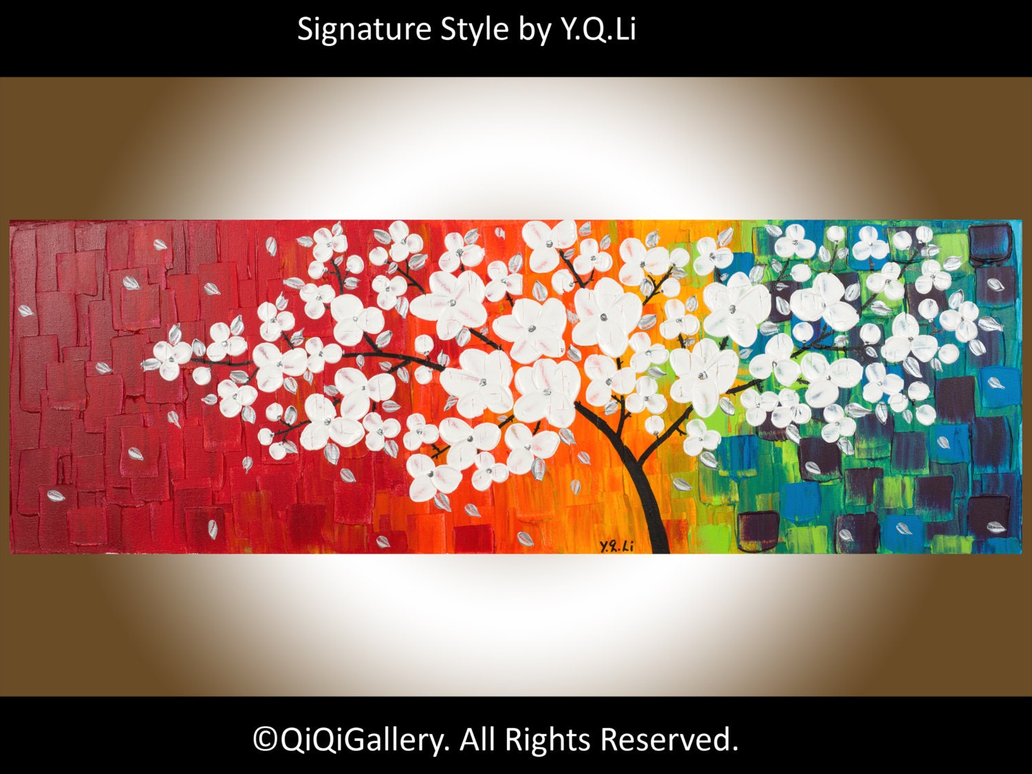 Abstract Landscape Handmade Acrylic Painting Heavy Texture Impasto Tree Palette Knife Wall Décor "Full Blossom" by QIQIGALLERY