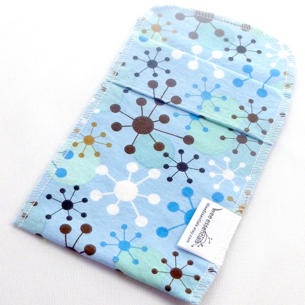 Small Reusable Sandwich Bag- Food Baggie with pleated fold over closure - Blue Sproing Splat