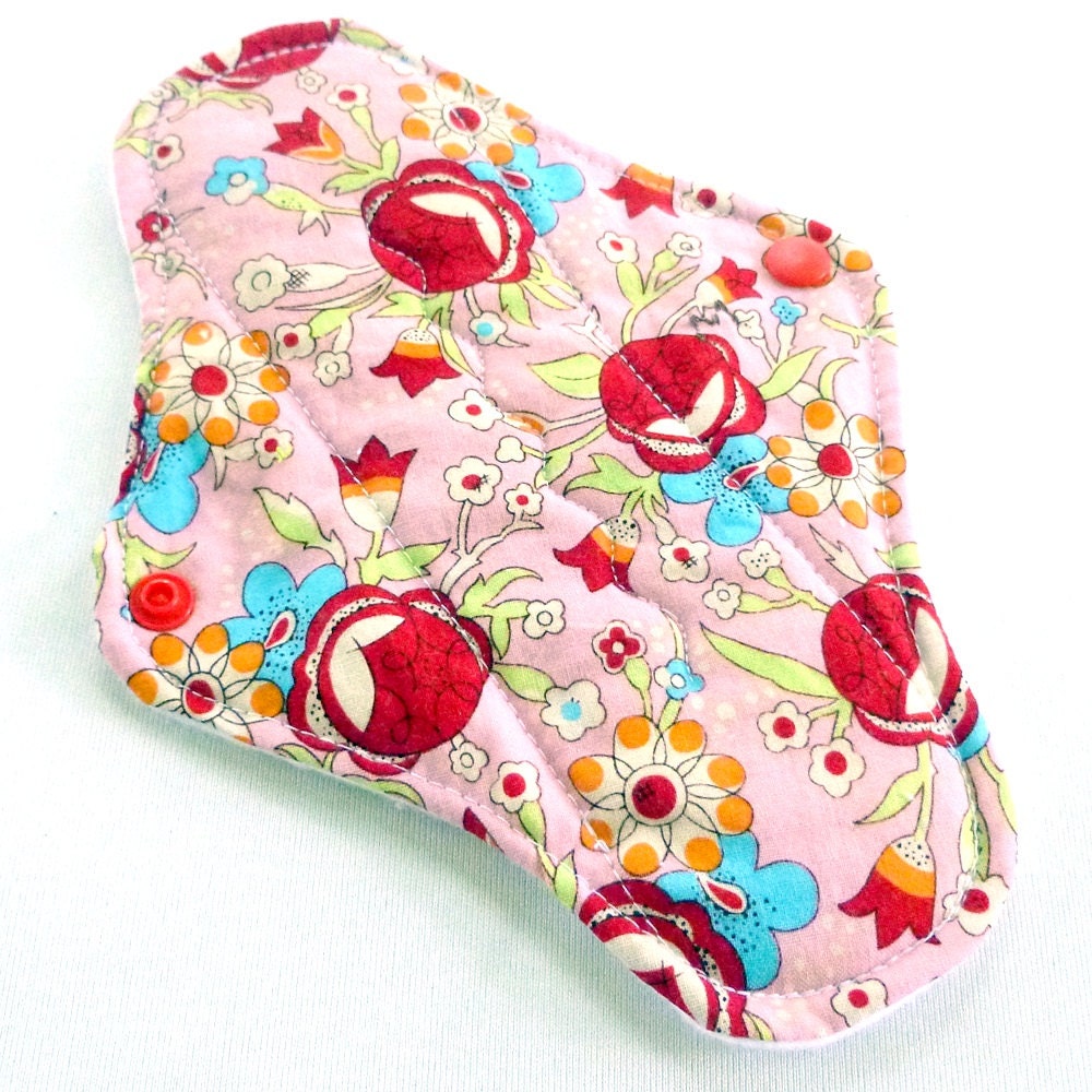 Medium/REGULAR flow reusable Cloth Menstrual Pad with PUL and wings - Birch Blossom - Quilter's Cotton top