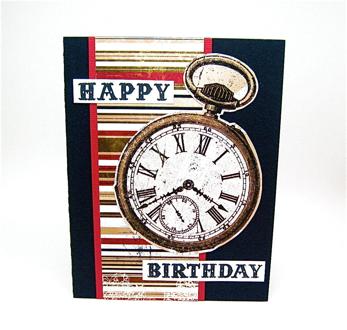 masculine birthday card - male birthday card - pocket watch card