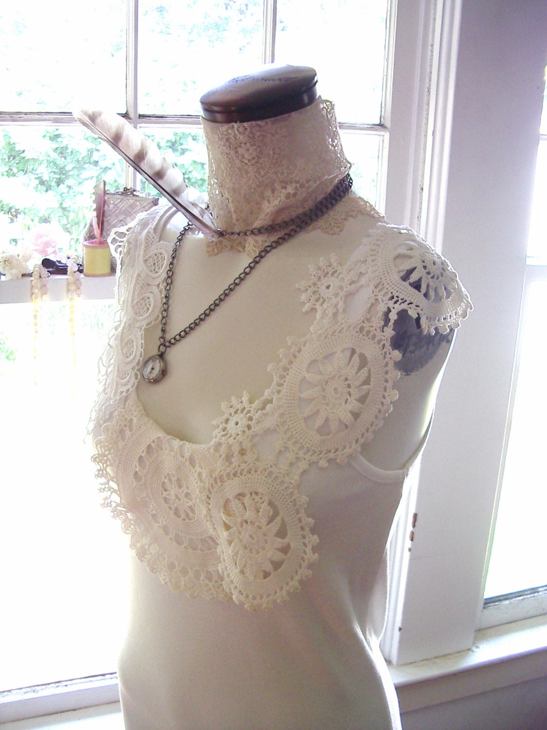 steampunk victorian top ethereal white cream lace tank top lolita extra small medium large summer white fashion