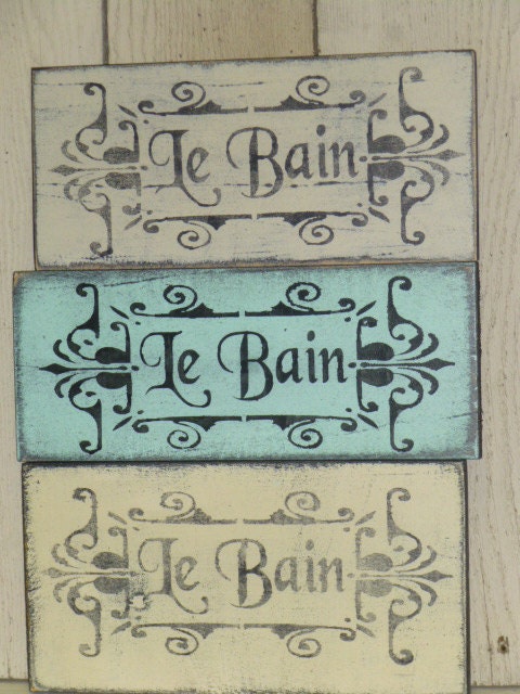 SHABBY LE BAIN sign / French Bath sign / sign for bathroom door / French Bathroom decor sign / restroom sign in French / French chic