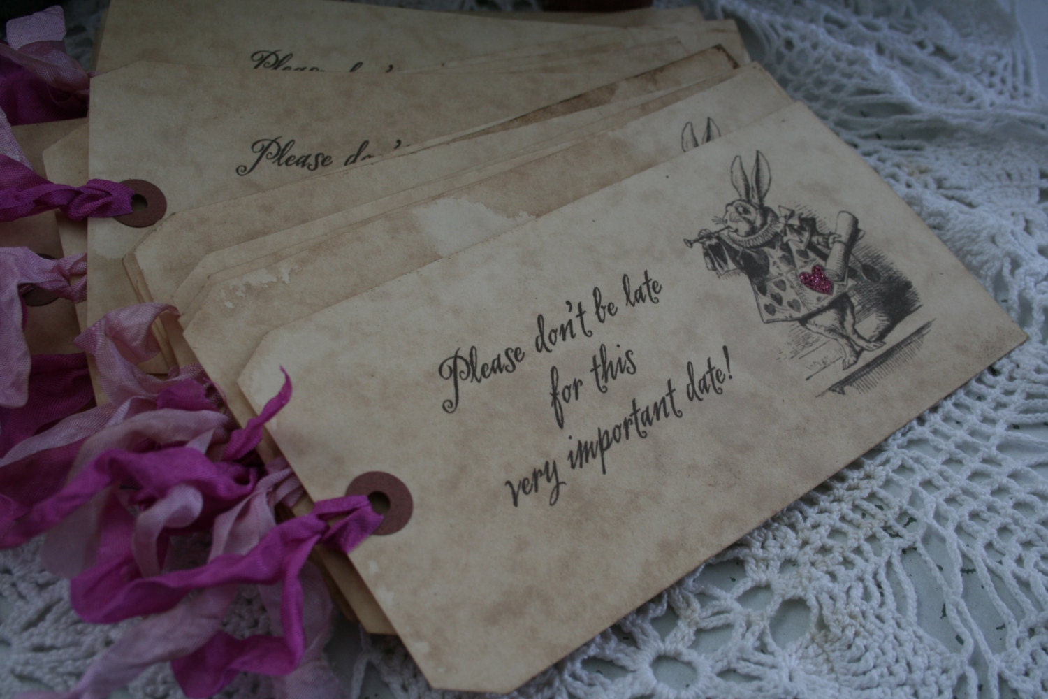Alice in Wonderland Wedding Invitation or Save the Date- 24 custom invitations and matching envelopes - your choice of ribbon and image