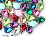 10pc resin teardrop 18x13mm rhinestone gem charms in antique brass one-loop settings, set stones for your jewelry designs